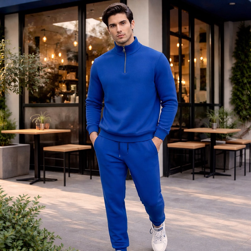 ست مردانه نیم زیپ و شلوار جاگر مدل Behshad-آبی